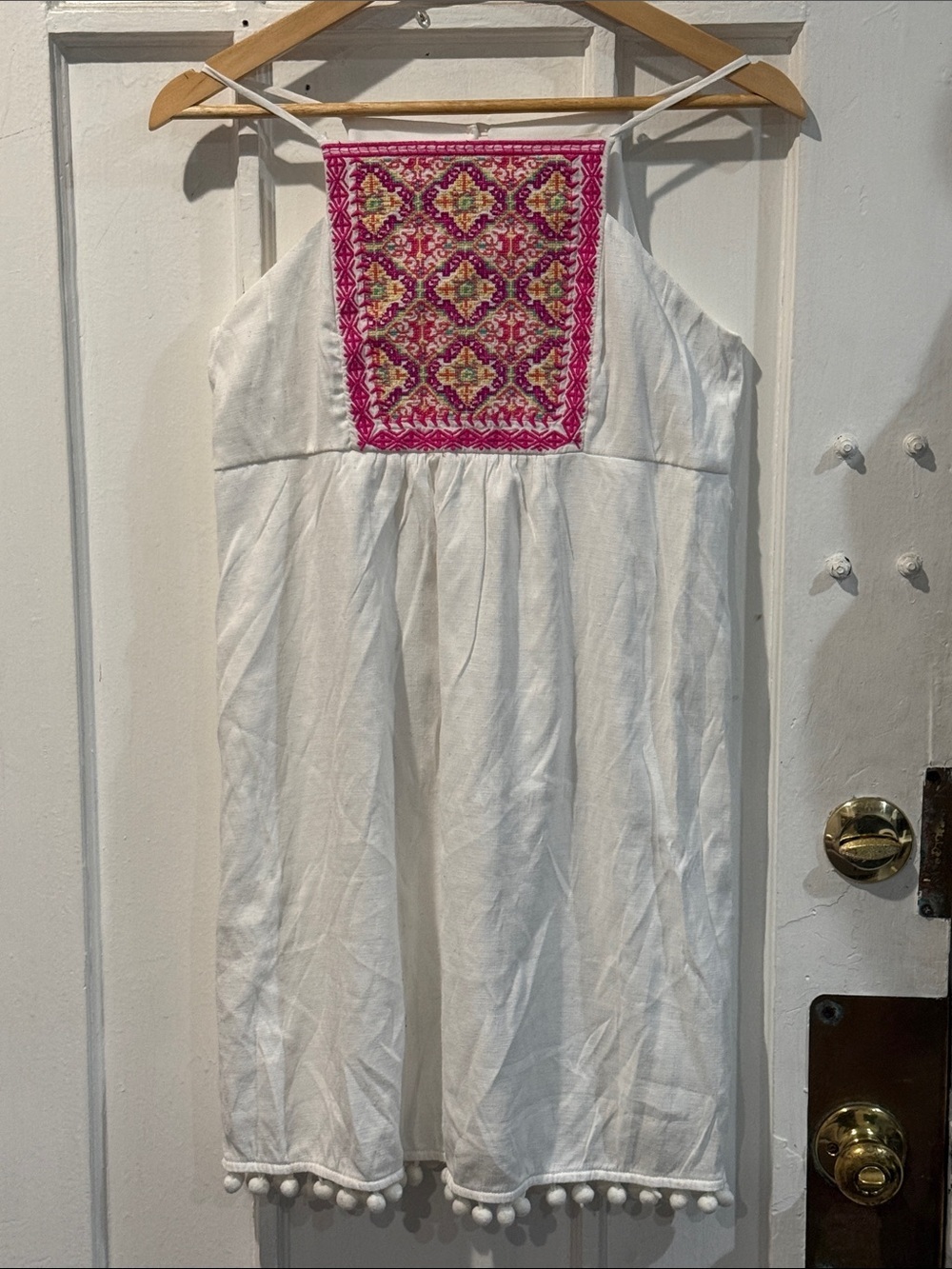 miami White Sundress with Pink Embroidered Yoke